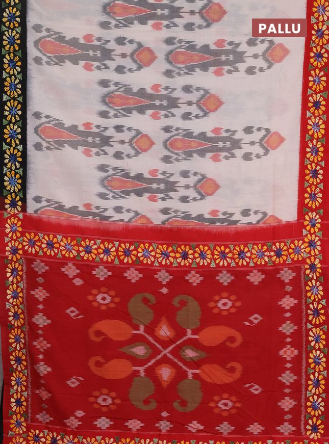Ikat cotton saree off white with allover ikat weaves and ganga jamuna border