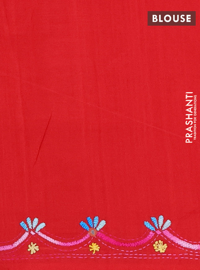 Ikat cotton saree grey and red with allover ikat weaves and kantha stitch work pallu