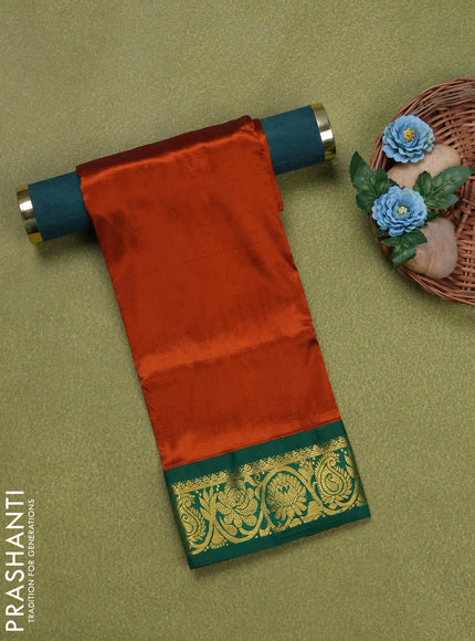 Pure silk unstitched kids lehenga rustic orange and green with plain body and zari woven border