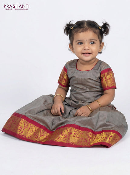 Pure silk unstitched kids lehenga grey and pink with plain body and zari woven border