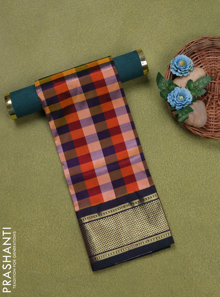 Pure silk unstitched kids lehenga multi colour and dual shade of bottle green with allover paalum pazhamum checks and zari woven border