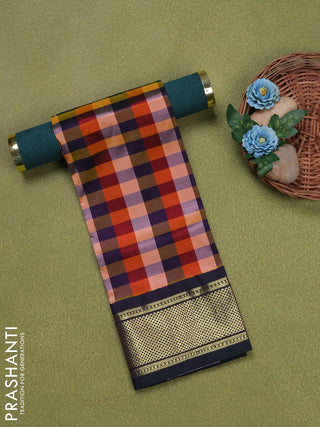 Pure silk unstitched kids lehenga multi colour and dual shade of bottle green with allover paalum pazhamum checks and zari woven border