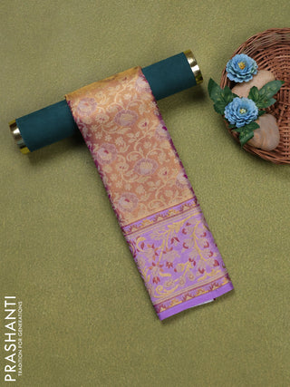 Pure silk tissue unstitched kids lehenga dual shade of golden purple and lavender with allover silver zari woven brocade weaves and rich zari woven border