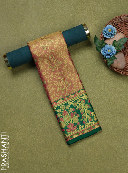 Pure silk tissue unstitched kids lehenga dual shade of pink and green with allover zari woven brocade weaves and rich zari woven border