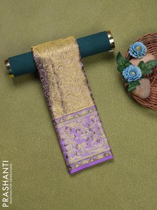 Pure silk tissue unstitched kids lehenga gold and lavender with allover zari woven brocade weaves and rich zari woven border