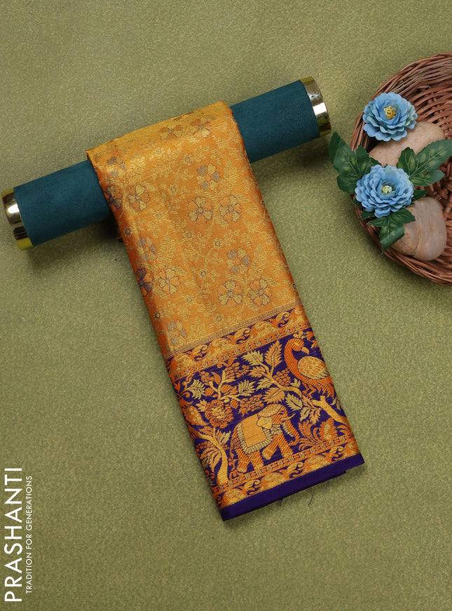 Pure silk tissue unstitched kids lehenga orange and violet with allover zari woven brocade weaves and rich zari woven border