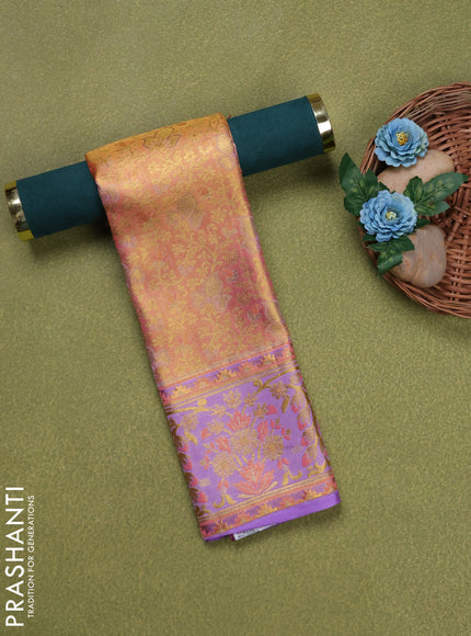 Pure silk tissue unstitched kids lehenga dual shade of peach pink and lavender with allover zari woven brocade weaves and rich zari woven border