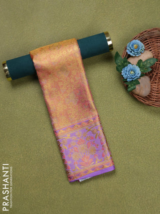Pure silk tissue unstitched kids lehenga dual shade of peach pink and lavender with allover zari woven brocade weaves and rich zari woven border