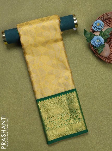 Pure silk tissue unstitched kids lehenga gold and green with allover zari woven brocade weaves and rich zari woven border