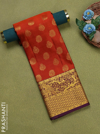 Pure silk unstitched kids lehenga rustic orange and wine shade with allover zari woven buttas and rich zari woven border
