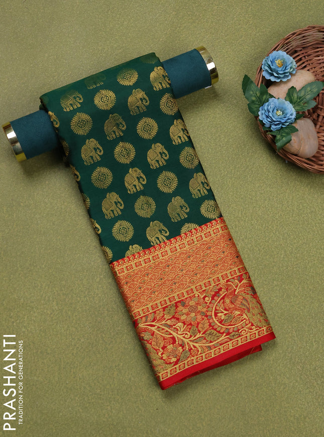 Pure silk unstitched kids lehenga green and red with allover zari woven buttas and rich zari woven border