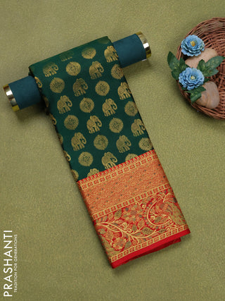 Pure silk unstitched kids lehenga green and red with allover zari woven buttas and rich zari woven border