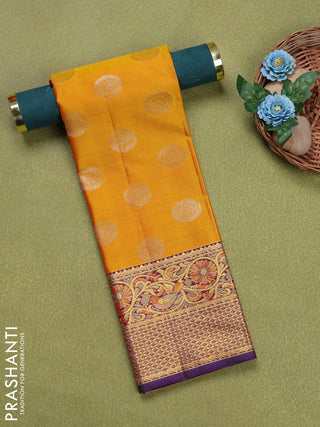Pure silk unstitched kids lehenga mango yellow and violet with silver zari woven buttas and rich zari woven border