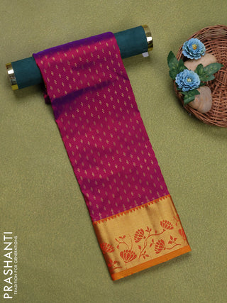 Pure silk unstitched kids lehenga dual shade of purple and sunset orange with allover zari woven buttas and rich zari woven border