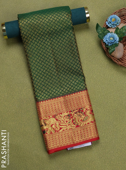 Pure silk unstitched kids lehenga green and red with allover zari woven brocade weaves and rich zari woven border