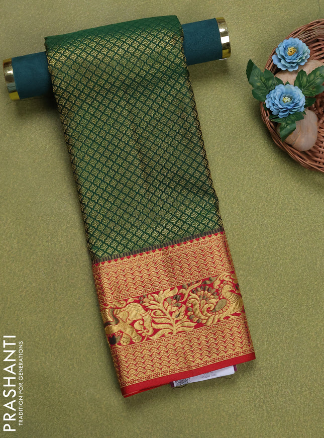 Pure silk unstitched kids lehenga green and red with allover zari woven brocade weaves and rich zari woven border