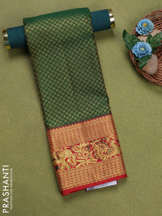 Pure silk unstitched kids lehenga green and red with allover zari woven brocade weaves and rich zari woven border