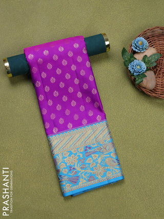 Pure silk unstitched kids lehenga purple and teal blue with allover zari woven buttas and rich zari woven border
