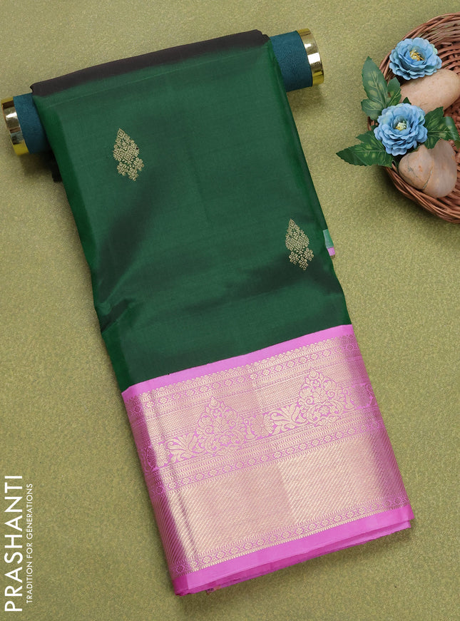Pure silk unstitched kids lehenga green and lotus pink with zari woven buttas and rich zari woven border
