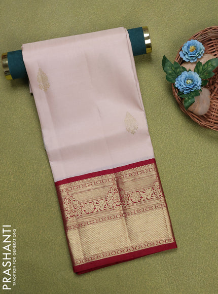 Pure silk unstitched kids lehenga cream and maroon with zari woven buttas and rich zari woven border