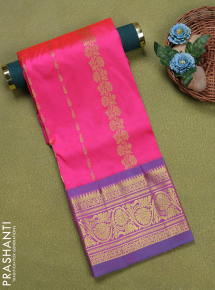 Pure silk unstitched kids lehenga candy pink and teal green with allover zari weaves and rich zari woven border