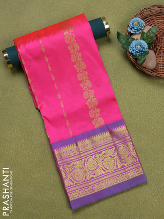 Pure silk unstitched kids lehenga candy pink and teal green with allover zari weaves and rich zari woven border