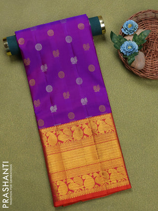 Pure silk unstitched kids lehenga purple and dual shade of orange with rudhraksha & annam zari woven buttas and long rich zari woven border