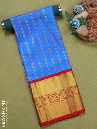 Pure silk unstitched kids lehenga blue and red with allover zari woven buttas and long zari woven border