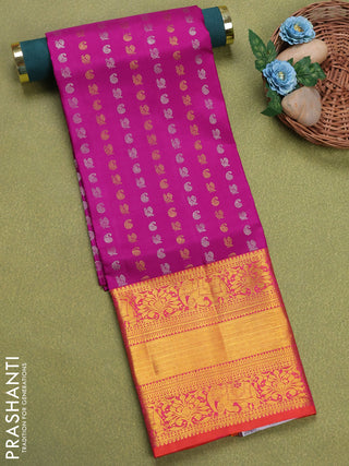 Pure silk unstitched kids lehenga purple and orange with allover silver & gold zari woven buttas and long rich zari woven border
