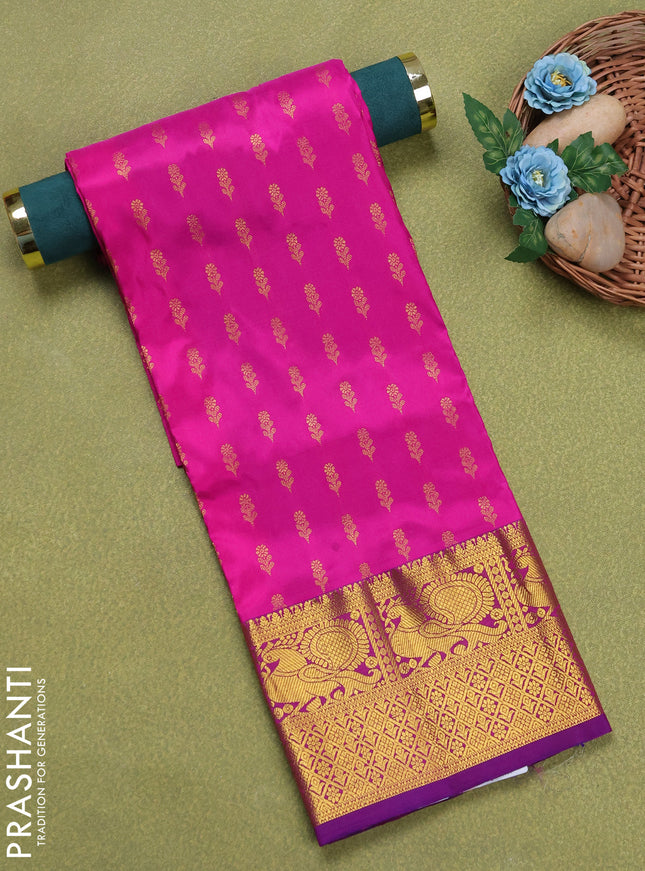 Pure silk unstitched kids lehenga pink and blue with allover zari woven buttas and rich annam zari woven border