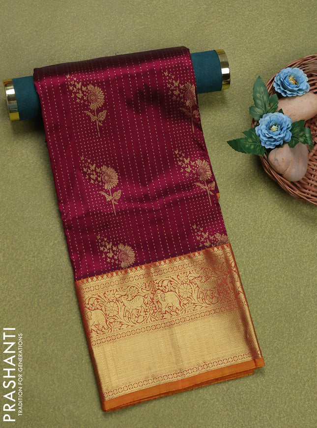 Pure silk unstitched kids lehenga dark magenta pink and dual shade of yellow with allover zari weaves and rich zari woven border