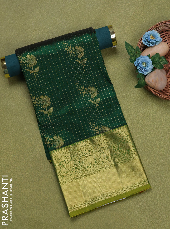Pure silk unstitched kids lehenga green and light green with allover zari weaves and rich zari woven border