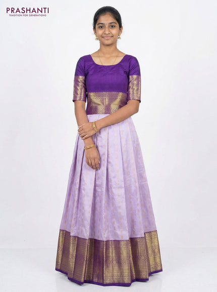 Pure silk unstitched kids lehenga lavender and purple with allover zari woven buttas and long zari woven border
