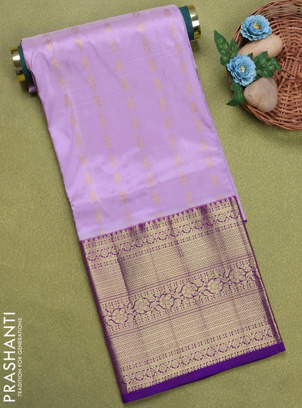 Pure silk unstitched kids lehenga lavender and purple with allover zari woven buttas and long zari woven border