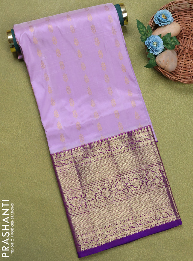 Pure silk unstitched kids lehenga lavender and purple with allover zari woven buttas and long zari woven border