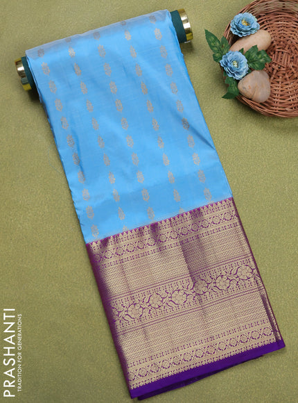 Pure silk unstitched kids lehenga light blue and dual sahde of purple with allover zari woven buttas and long zari woven border