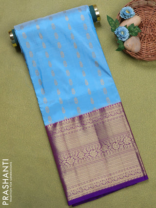 Pure silk unstitched kids lehenga light blue and dual sahde of purple with allover zari woven buttas and long zari woven border