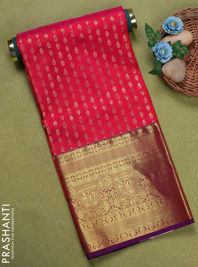 Pure silk unstitched kids lehenga pink and dual shade of purple with allover zari weaves and long zari woven border