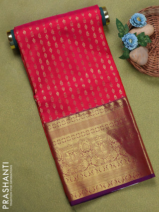 Pure silk unstitched kids lehenga pink and dual shade of purple with allover zari weaves and long zari woven border