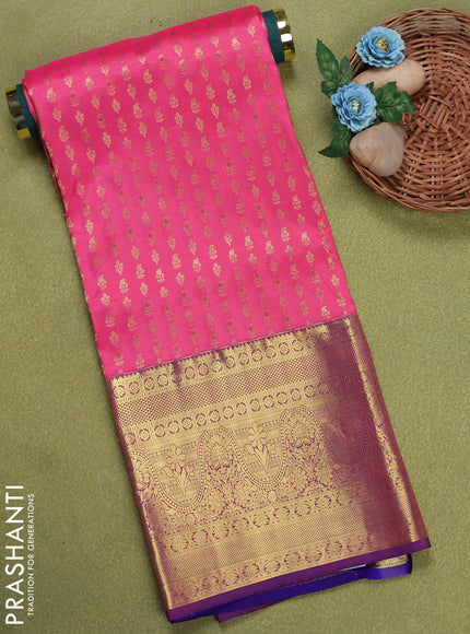 Pure silk unstitched kids lehenga pink and blue with allover zari weaves and long zari woven border