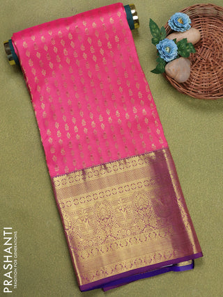 Pure silk unstitched kids lehenga pink and blue with allover zari weaves and long zari woven border