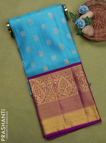 Pure silk unstitched kids lehenga teal blue and purple with allover zari woven brocade weaves and long zari woven border