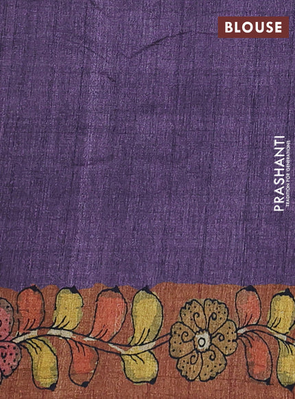 Semi tussar saree jamun and brown with allover kalamkari prints and mirror work