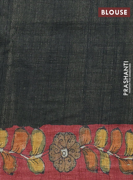 Semi tussar saree yellow and rustic orange with allover kalamkari prints and mirror work