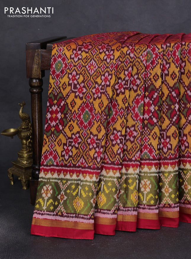 Rajkot patola silk saree yellow and red with allover ikat weaves and ikat woven zari border