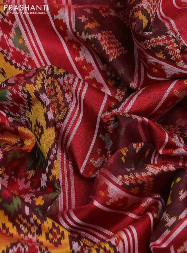 Rajkot patola silk saree yellow and red with allover ikat weaves and ikat woven zari border
