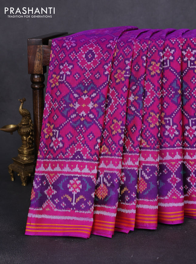 Rajkot patola silk saree magenta pink with allover ikat weaves and ikat woven border