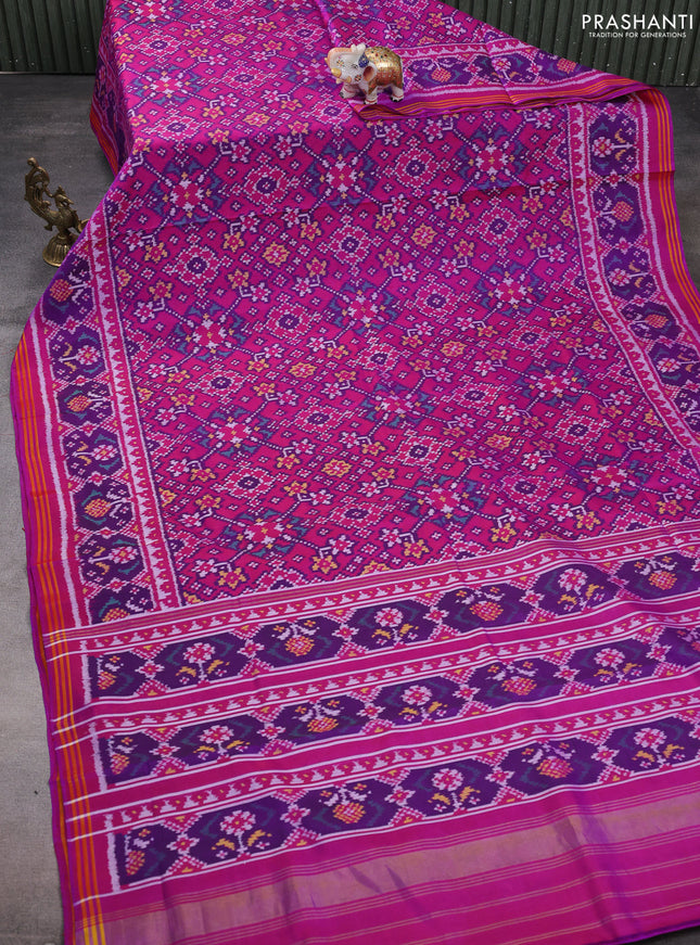 Rajkot patola silk saree magenta pink with allover ikat weaves and ikat woven border