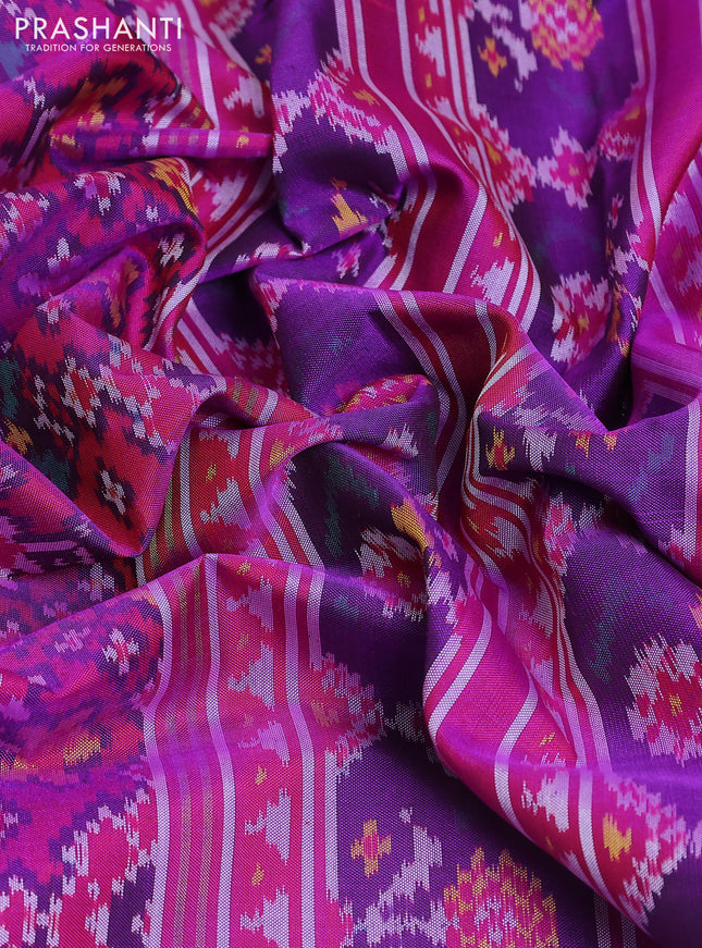 Rajkot patola silk saree magenta pink with allover ikat weaves and ikat woven border