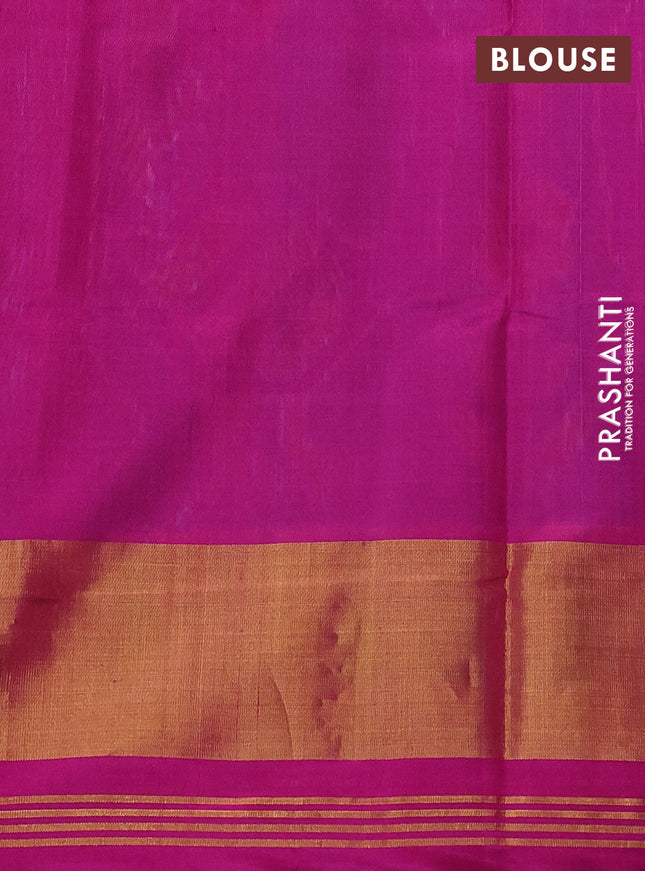 Rajkot patola silk saree cs blue and pink with allover ikat waaves and ikat zari woven border